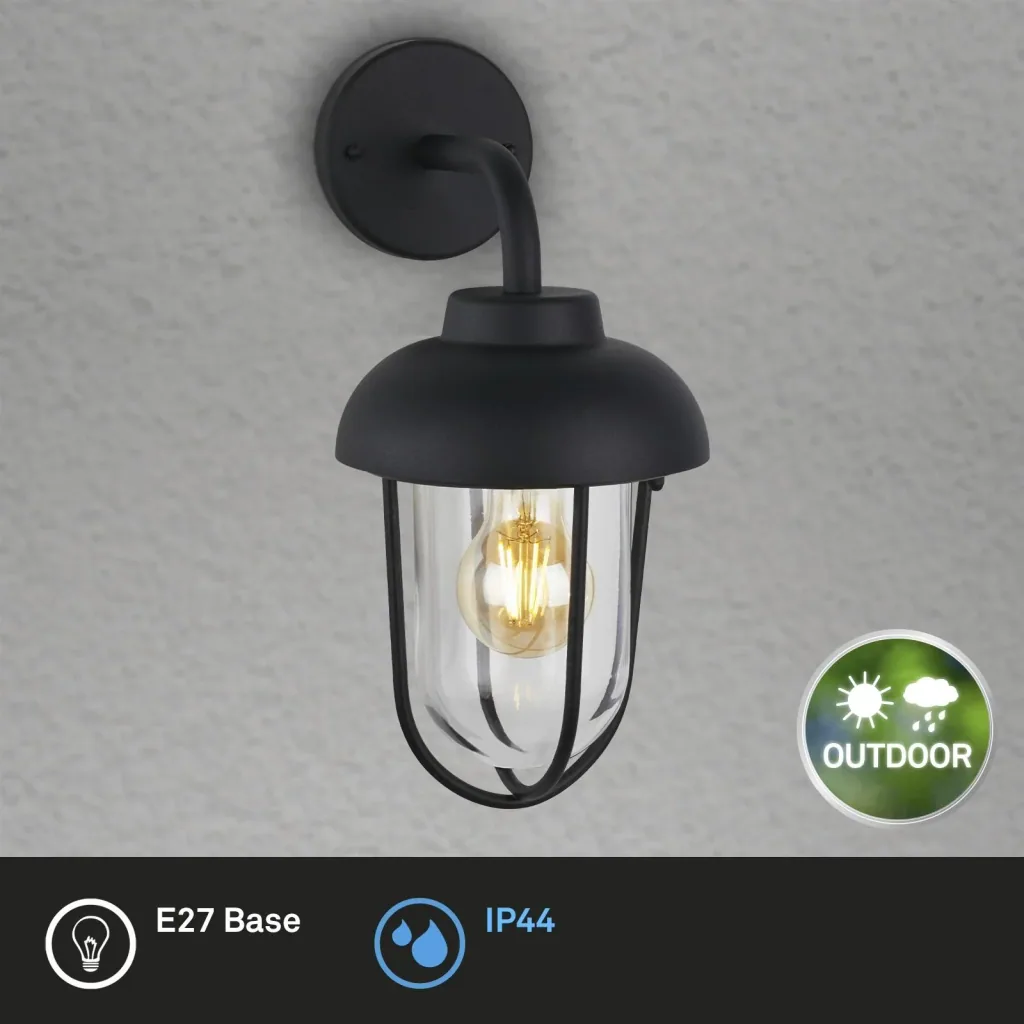 Outdoor light 1-flame, metal-glass / black, IP44, E27 socket