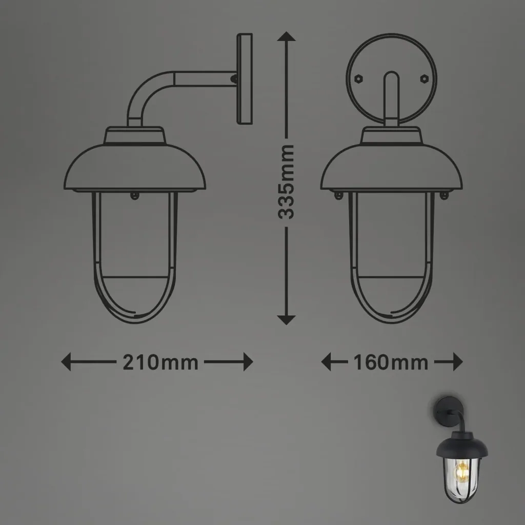 Outdoor light 1-flame, metal-glass / black, IP44, E27 socket