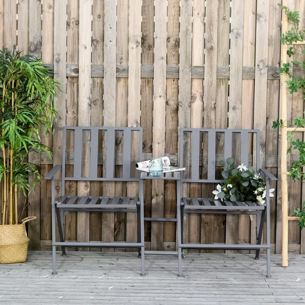 Double garden chair with folding table grey