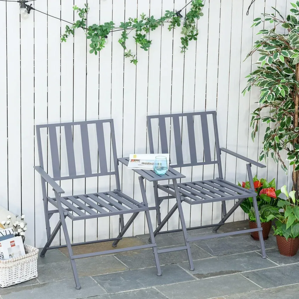 Double garden chair with folding table grey