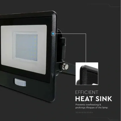 VT-138S LED Floodlight with Sensor - 30 W - 2340 Lm - 6500K - Black