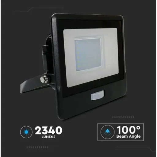 VT-138S LED Floodlight with Sensor - 30 W - 2340 Lm - 6500K - Black