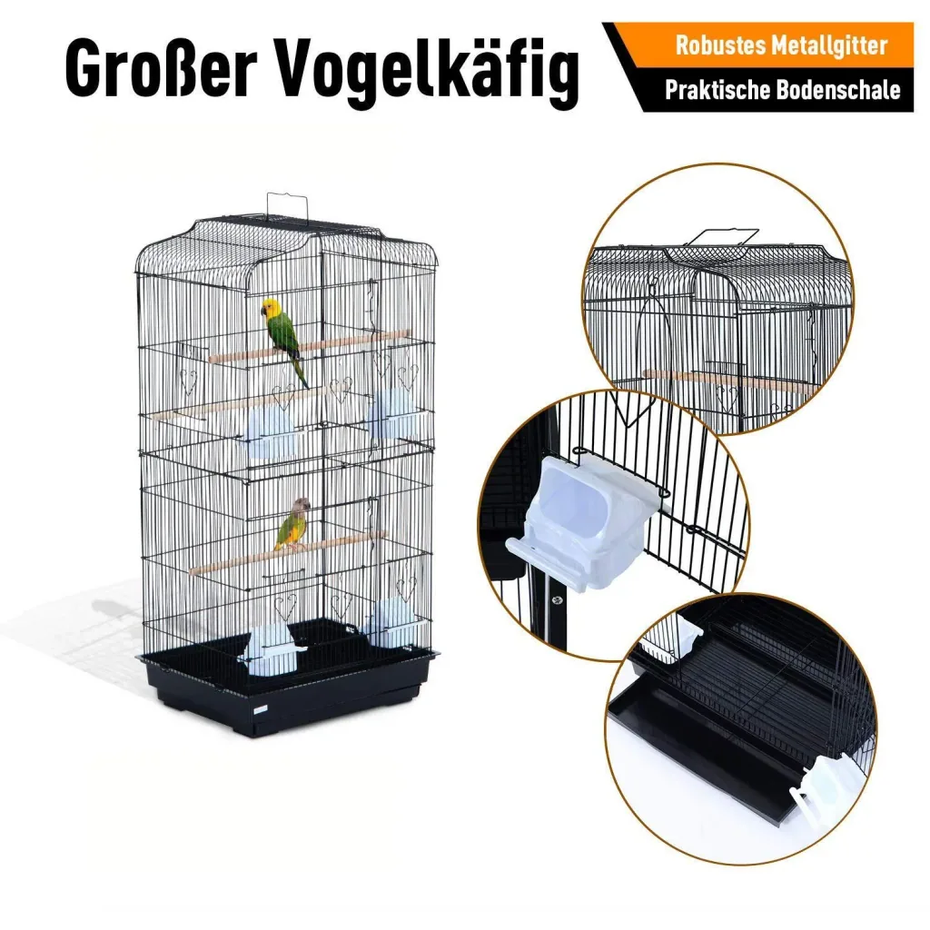 Birdhouse bird cage bird aviary for parrot budgie bird builder with removable bottom tray black 47.5 x 36 x