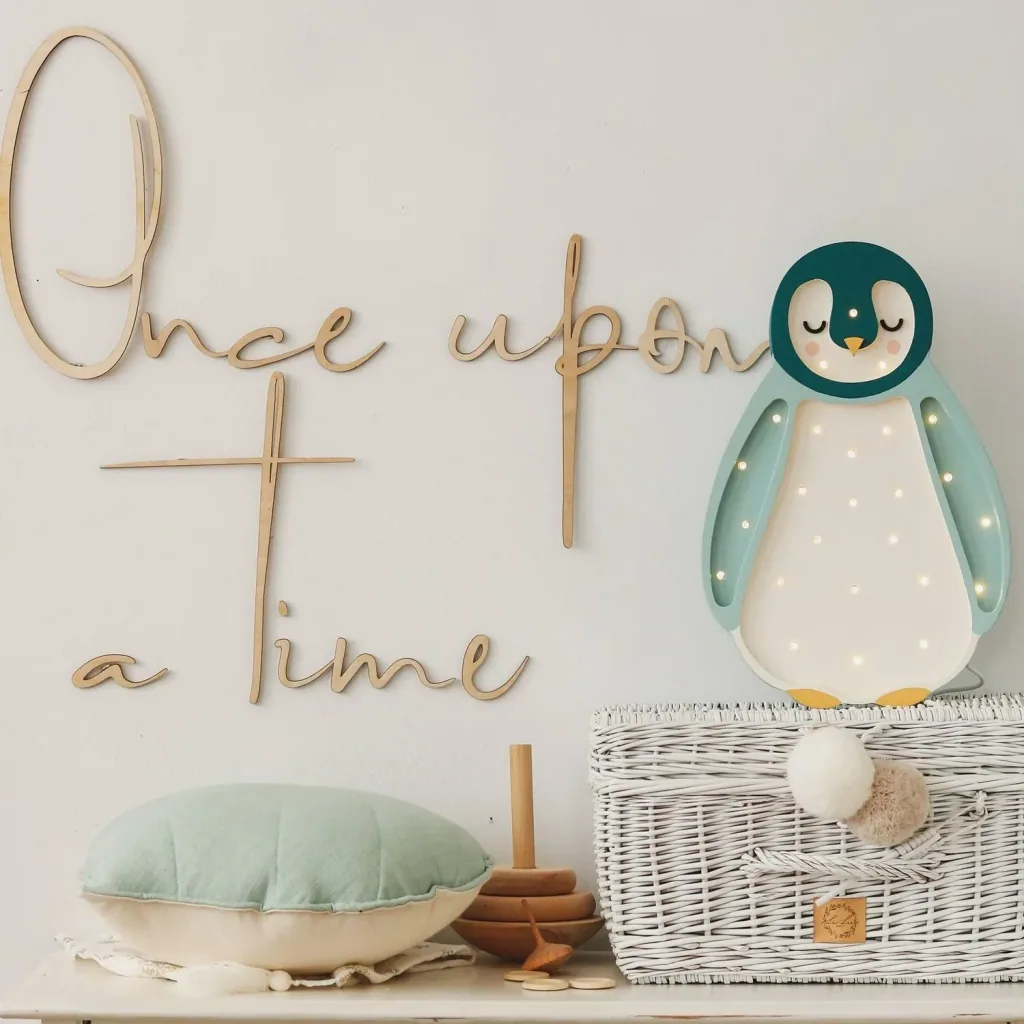 Little Lights Children's Night Light Penguin, 100% Natural Pine Wood, Color: Turquoise Green