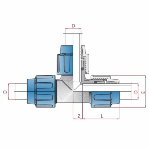 40mm PE Pipe Fitting Tee, Compression Connector, Potable Water