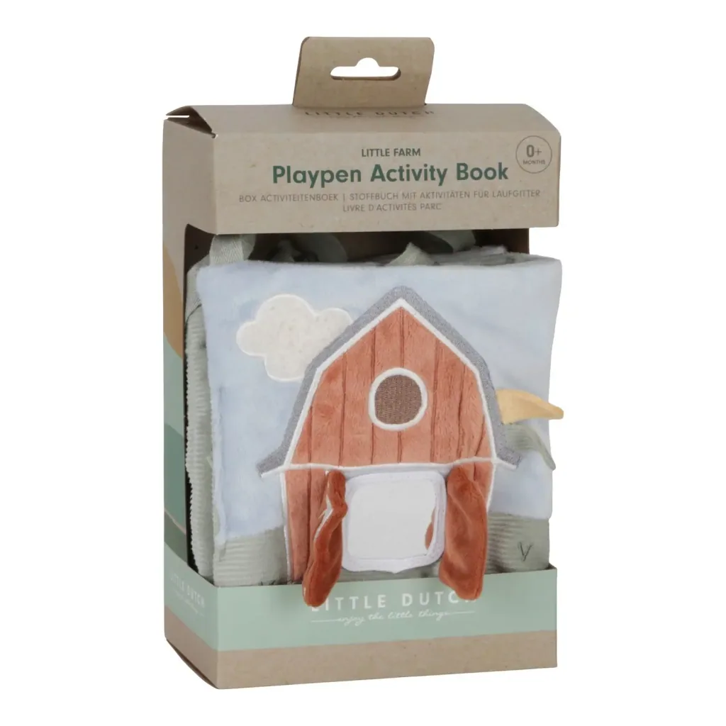 Little Dutch Fabric Activity Book for Playpen, Hanging Toy – Little Farm, with Rattle, Mirror & Crinkle Effects