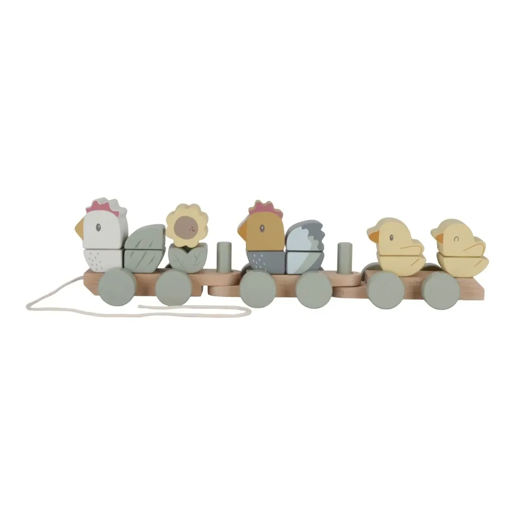 Little Dutch Little Farm wooden stacking train – shape & color matching train with chickens & chicks (ages 18+ months)