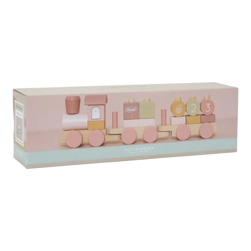 Little Dutch Wooden Train Set with Shape-Sorting Blocks, Wild Flowers - Stacking Toy with Shapes & Numbers