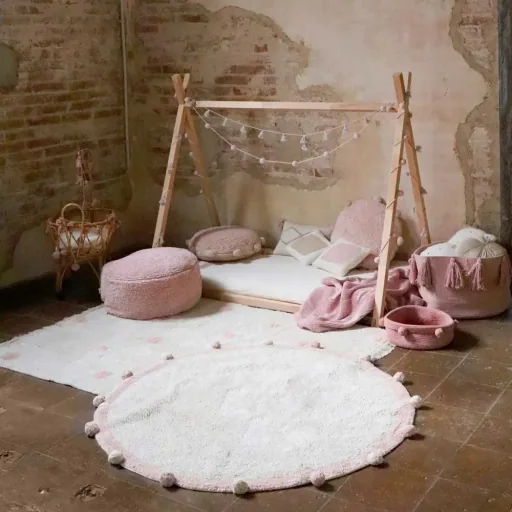Lorena Canals washable carpet "Bubbly Natural" pink round