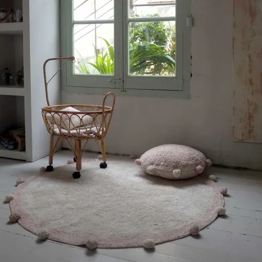 Lorena Canals washable carpet "Bubbly Natural" pink round