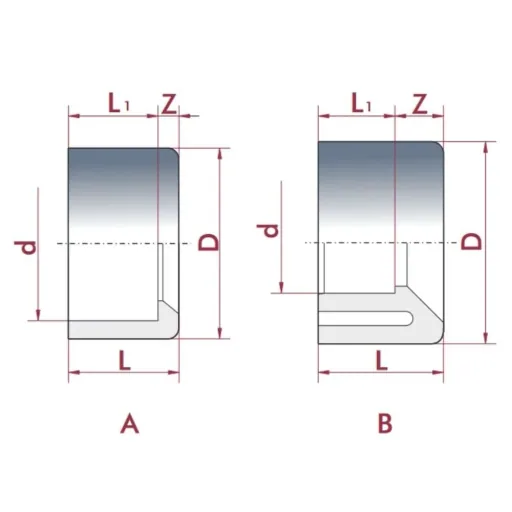 PVC Reducer Fitting 50mm x 40mm, Short, PN16, PVC-U