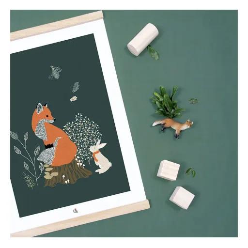 Lilipinso poster fox and rabbit in the forest dark green