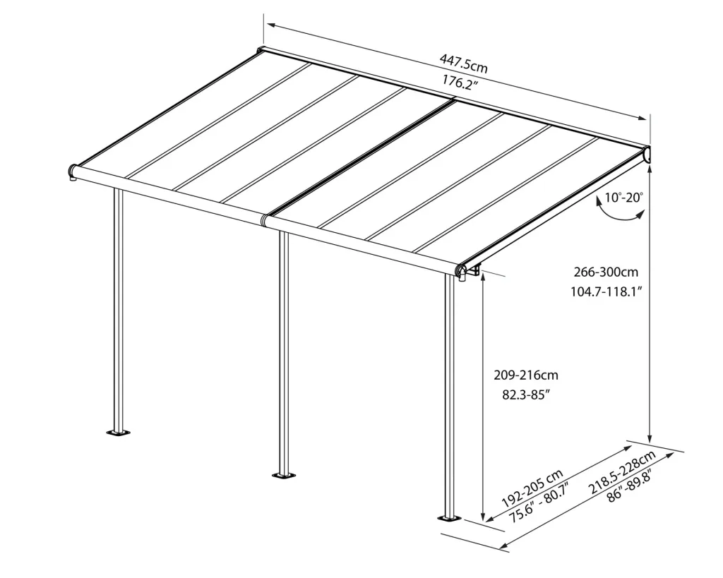 Palram Sierra Patio Cover 447 × 228 cm White – Aluminum with 6mm Polycarbonate