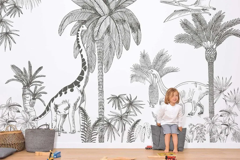 Lilipinso fleece mural dinosaurs with palm trees