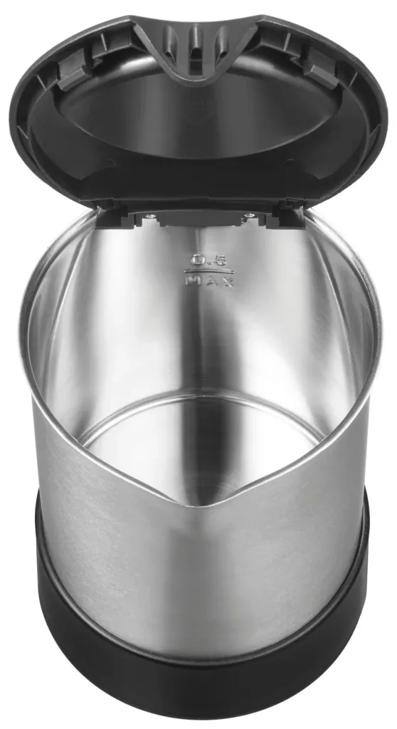 0.5 L stainless steel kettle, 7-piece set - with 2 drinking cups, coffee spoon and double compartment container