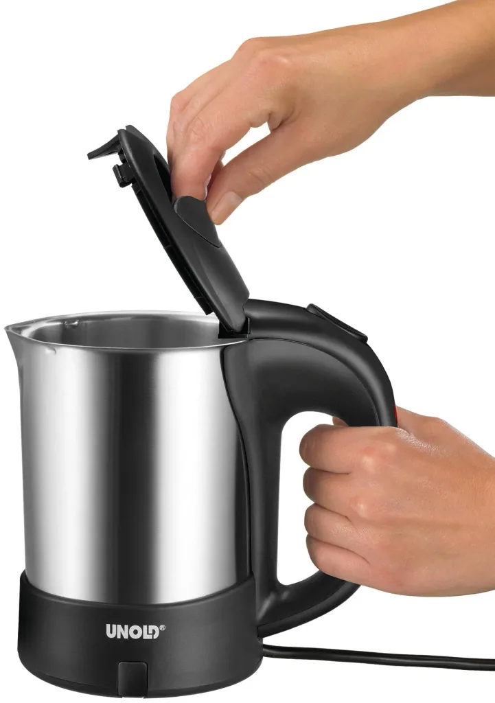 0.5 L stainless steel kettle, 7-piece set - with 2 drinking cups, coffee spoon and double compartment container