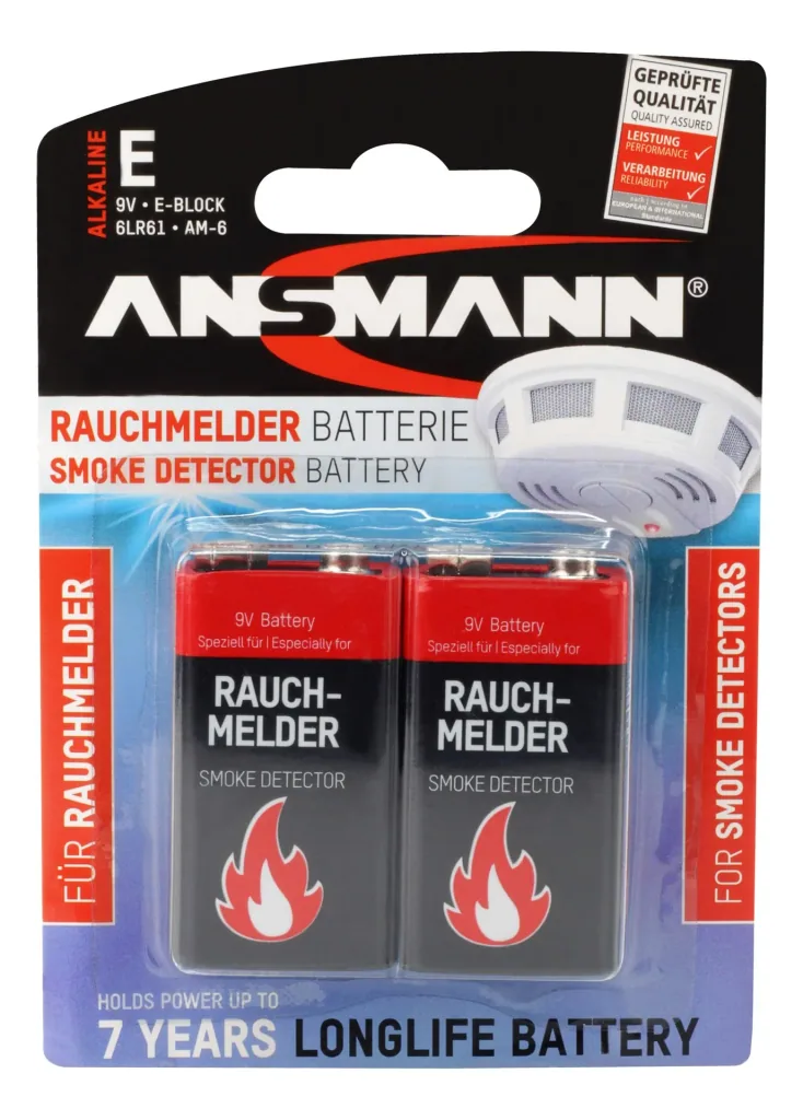 Alkaline 9 Volt block smoke detector battery, 2 pieces