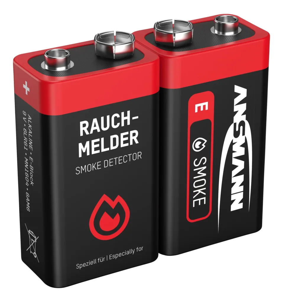 Alkaline 9 Volt block smoke detector battery, 2 pieces