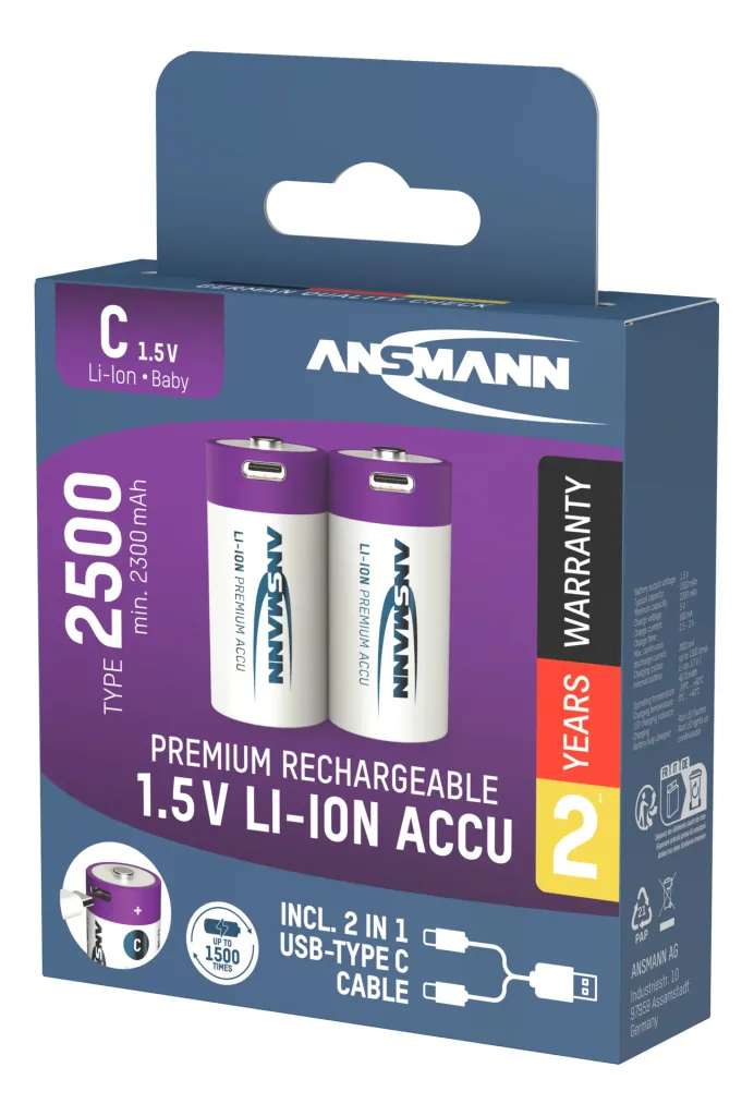 Lithium Ion Baby (C) Batteries USB-C - 2 pieces, safety shutdown