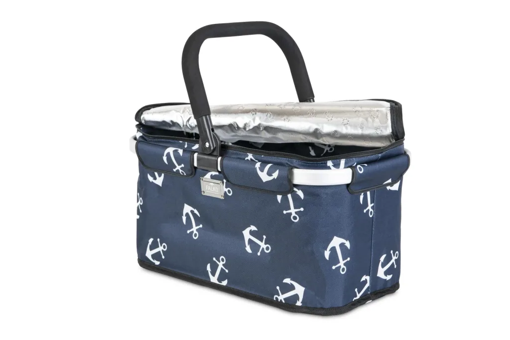 Thermo shopping basket "Falko", navy blue with white anchors, 25 liters