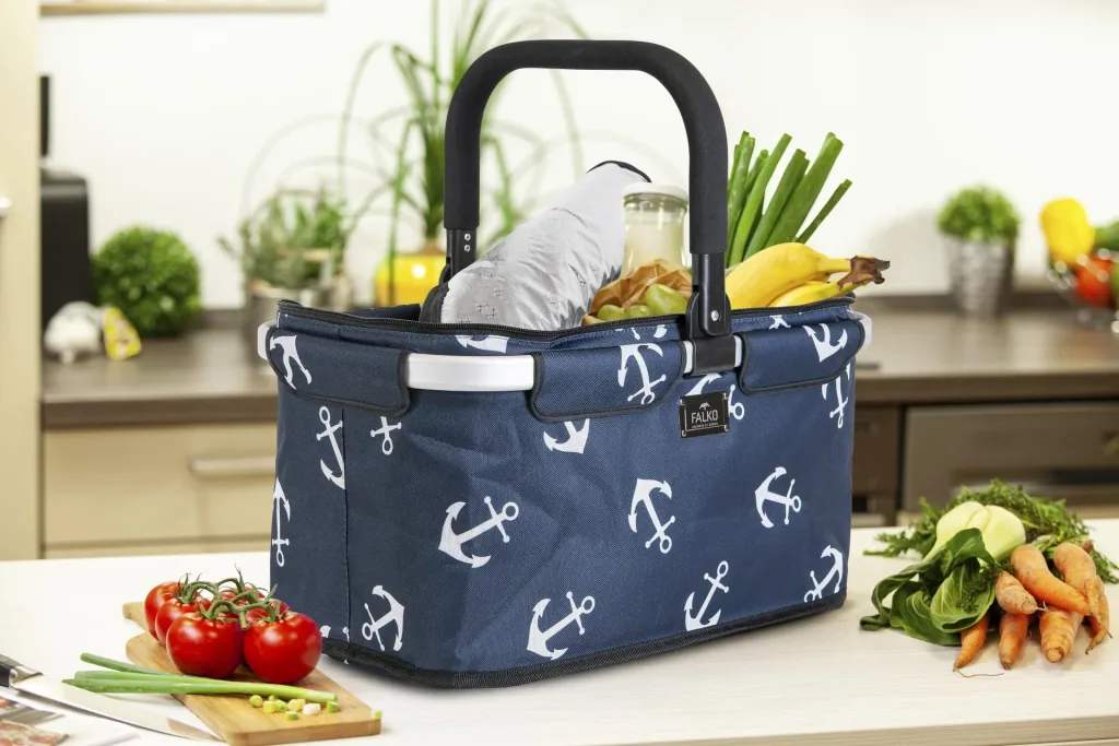 Thermo shopping basket "Falko", navy blue with white anchors, 25 liters