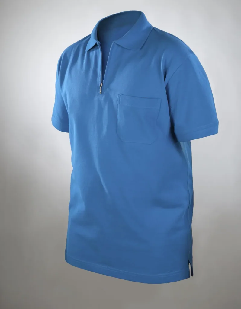 Polo shirt with zip, azure blue, size L