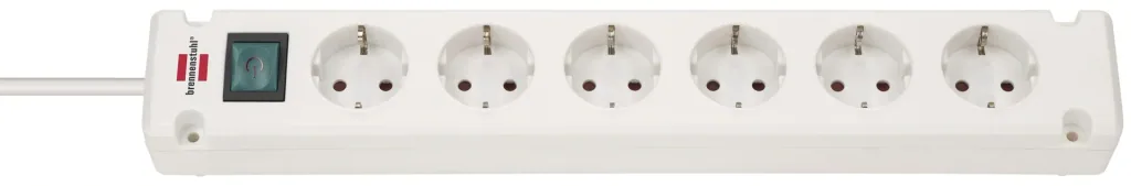 Power strip with 90° arrangement, 6-way in white