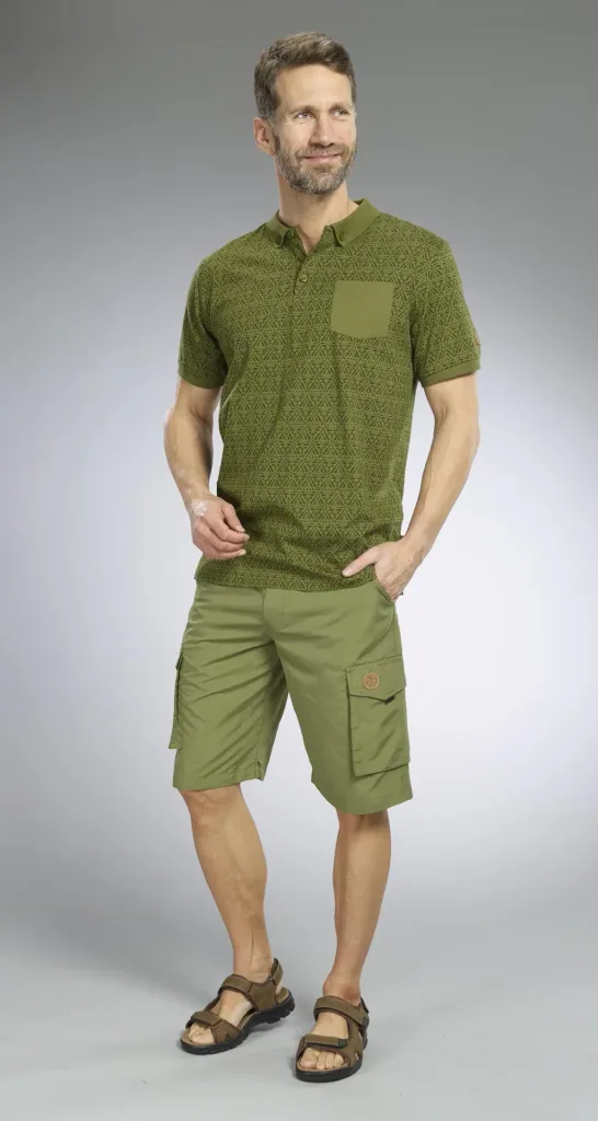Patterned polo shirt, color olive, size M