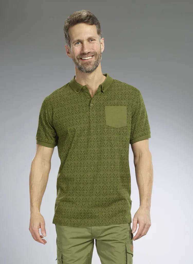 Patterned polo shirt, color olive, size M