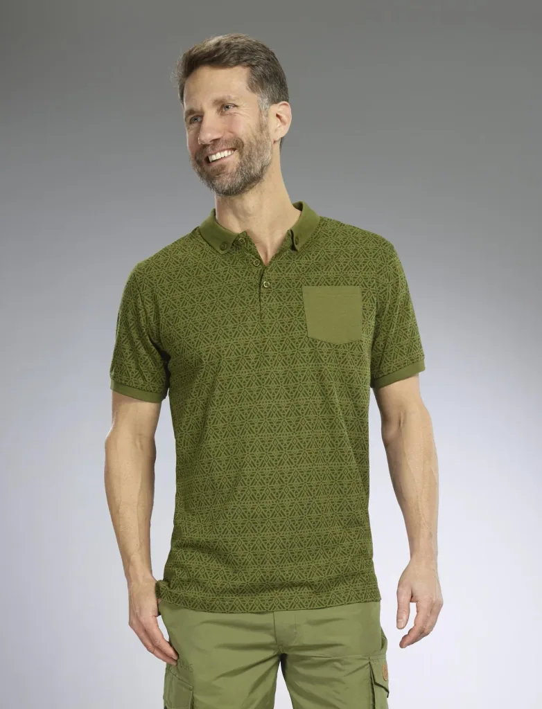 Patterned polo shirt, color olive, size M
