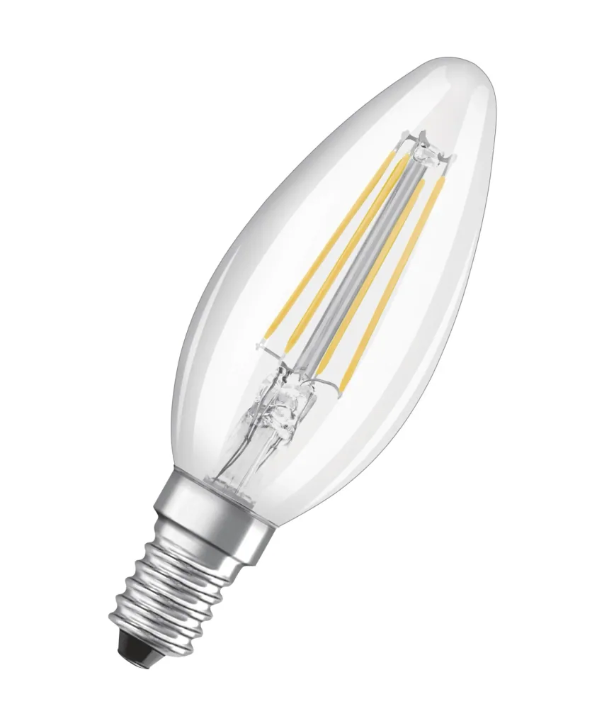 BASE FILAMENT LED candle with 4 watts, E14, warm white, clear - 3 pieces
