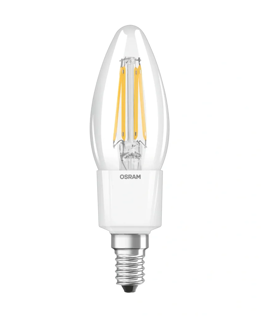 LED STAR FILAMENT candle with 6 watts, E14, warm white, clear