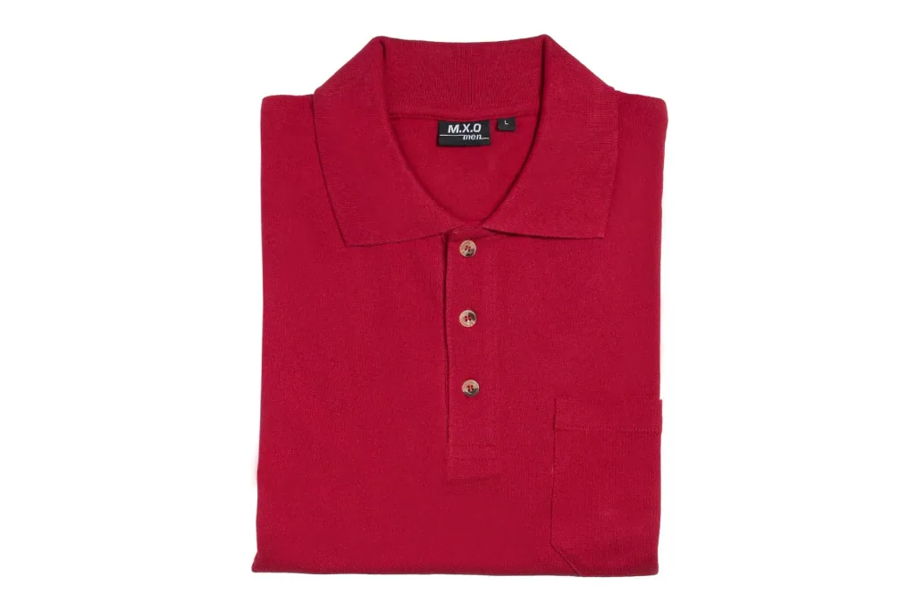 Polo shirt with button placket and breast pocket, color red, size 2XL
