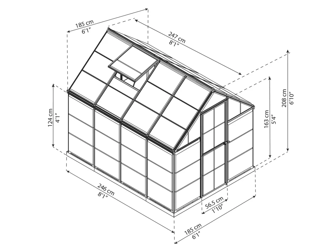 Greenhouse "Harmony", Aluminum, Silver, 247 x 185 x 208 cm