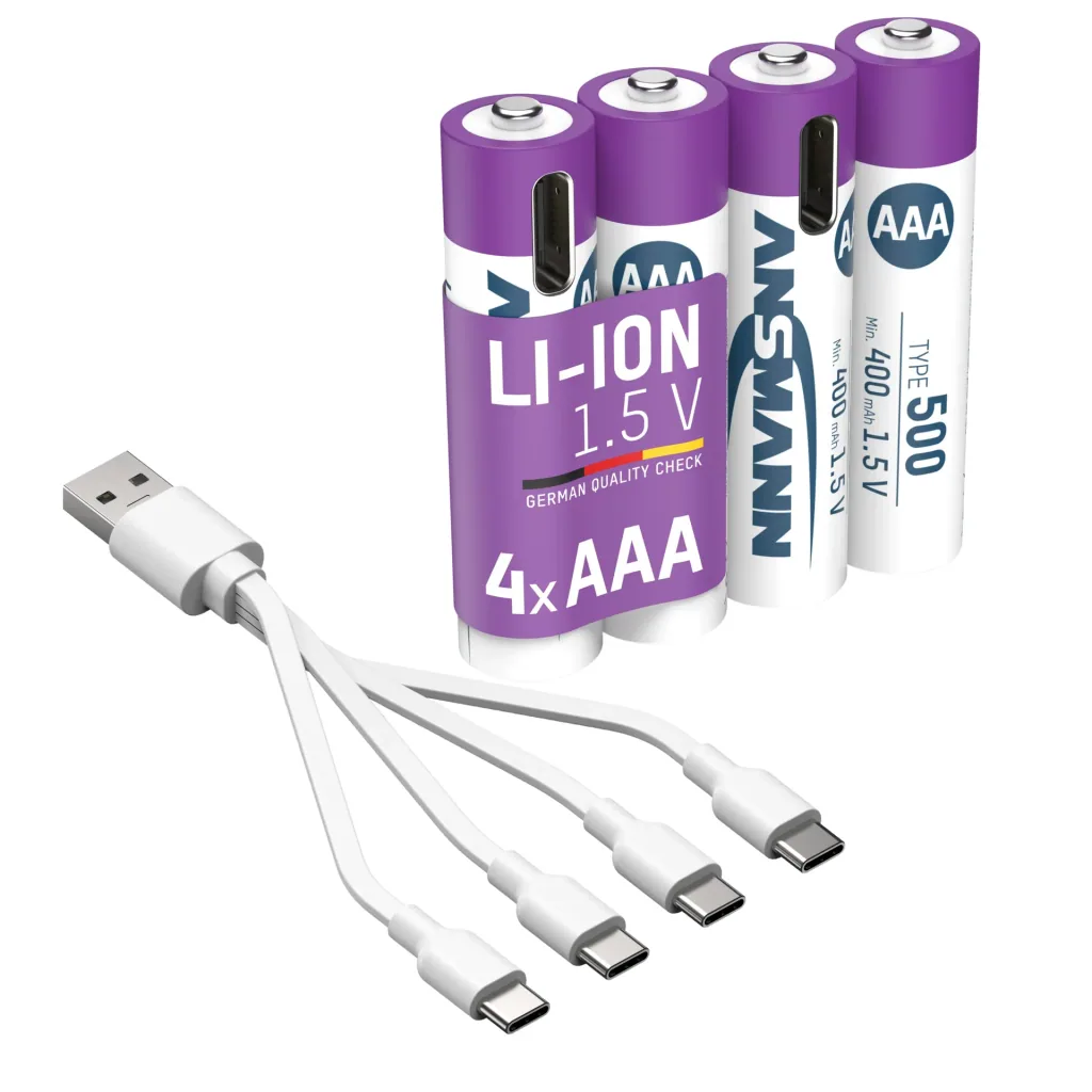 Lithium Ion Micro (AAA) Batteries USB-C - 4 pieces, safety shutdown