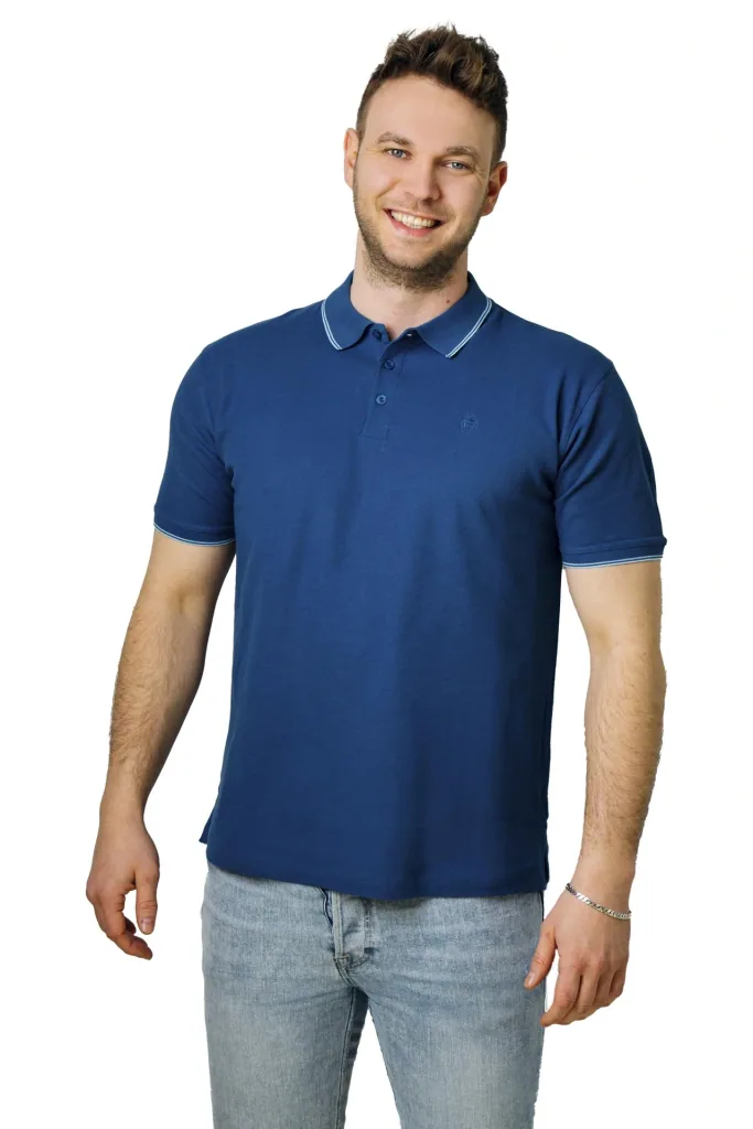 Buttoned polo shirt, indigo, size M