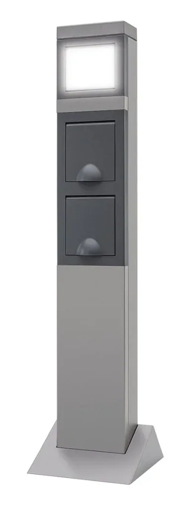 Garden socket column 2-way with LED lighting, aluminum