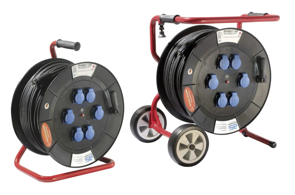 Professional drum Mammut 460 Version 1, 80m, 6 sockets 230V / 16A, with foldable base frame