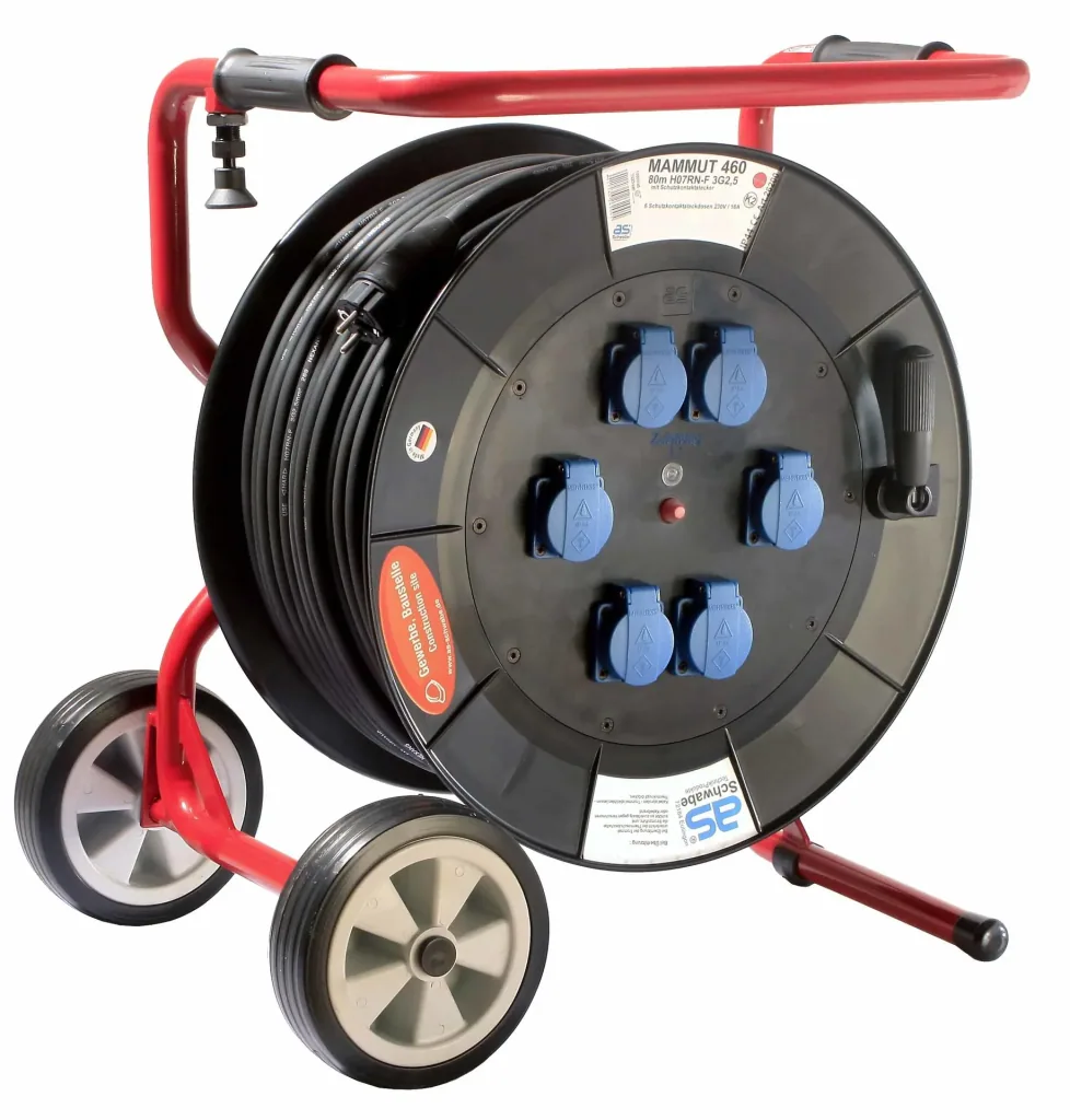 Professional drum Mammut 460 Version 1, 80m, 6 sockets 230V / 16A, with foldable base frame