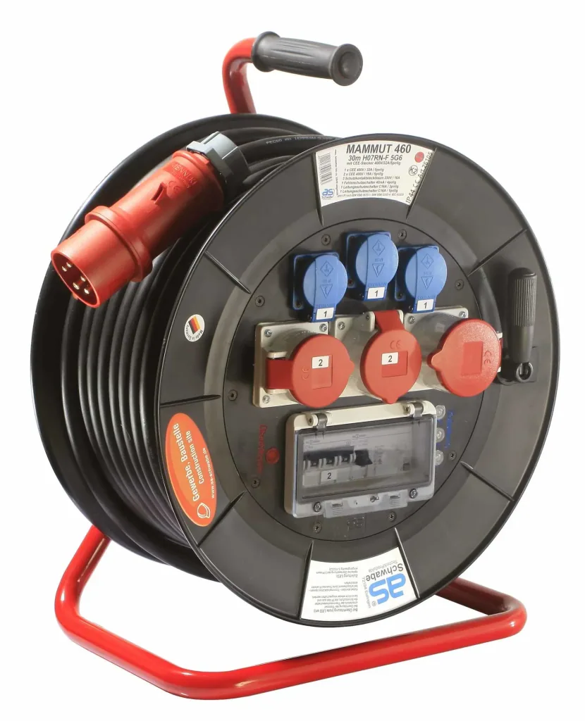 Professional drum Mammut 460 Version 6, 30m, 3 sockets 230V, 2+1 CEE sockets, with carrying and foot frame