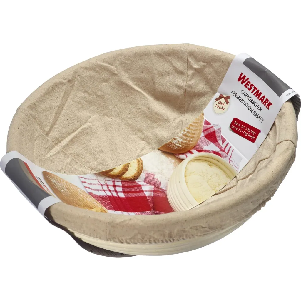 Set of wicker fermentation baskets with cotton cover, round