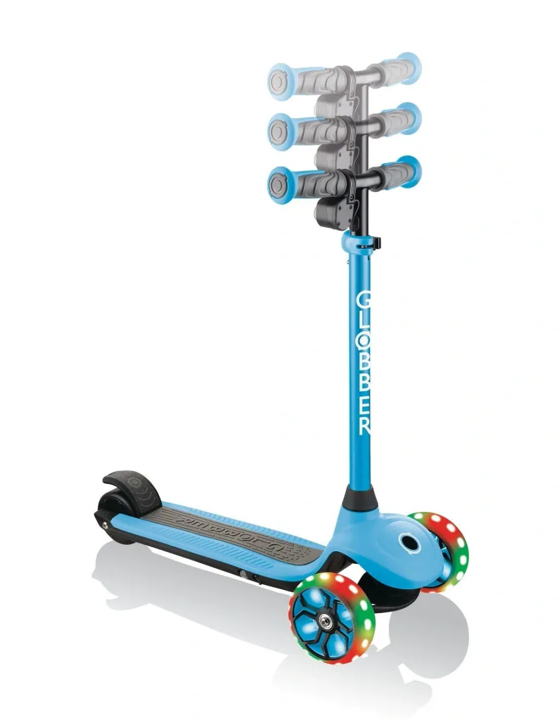 ONE K E-MOTION 4 PLUS, electric scooter, lithium battery, 80 W motor, 125/90 mm, 3-wheeled, LED wheels, light blue