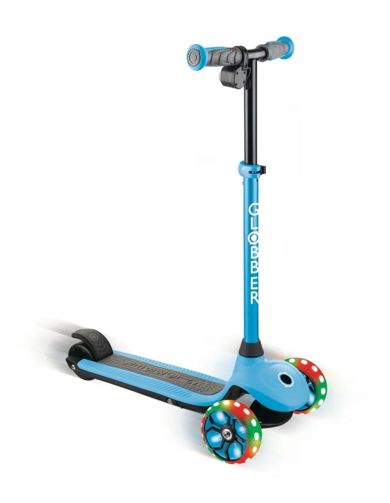 ONE K E-MOTION 4 PLUS, electric scooter, lithium battery, 80 W motor, 125/90 mm, 3-wheeled, LED wheels, light blue