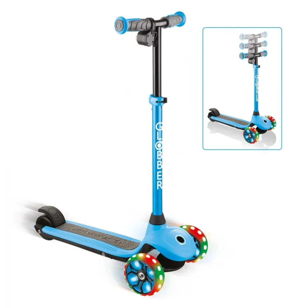 ONE K E-MOTION 4 PLUS, electric scooter, lithium battery, 80 W motor, 125/90 mm, 3-wheeled, LED wheels, light blue