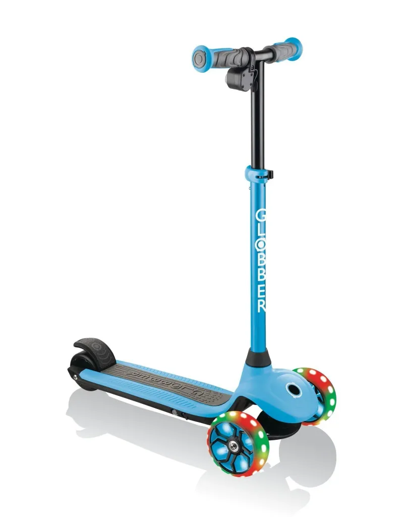 ONE K E-MOTION 4 PLUS, electric scooter, lithium battery, 80 W motor, 125/90 mm, 3-wheeled, LED wheels, light blue
