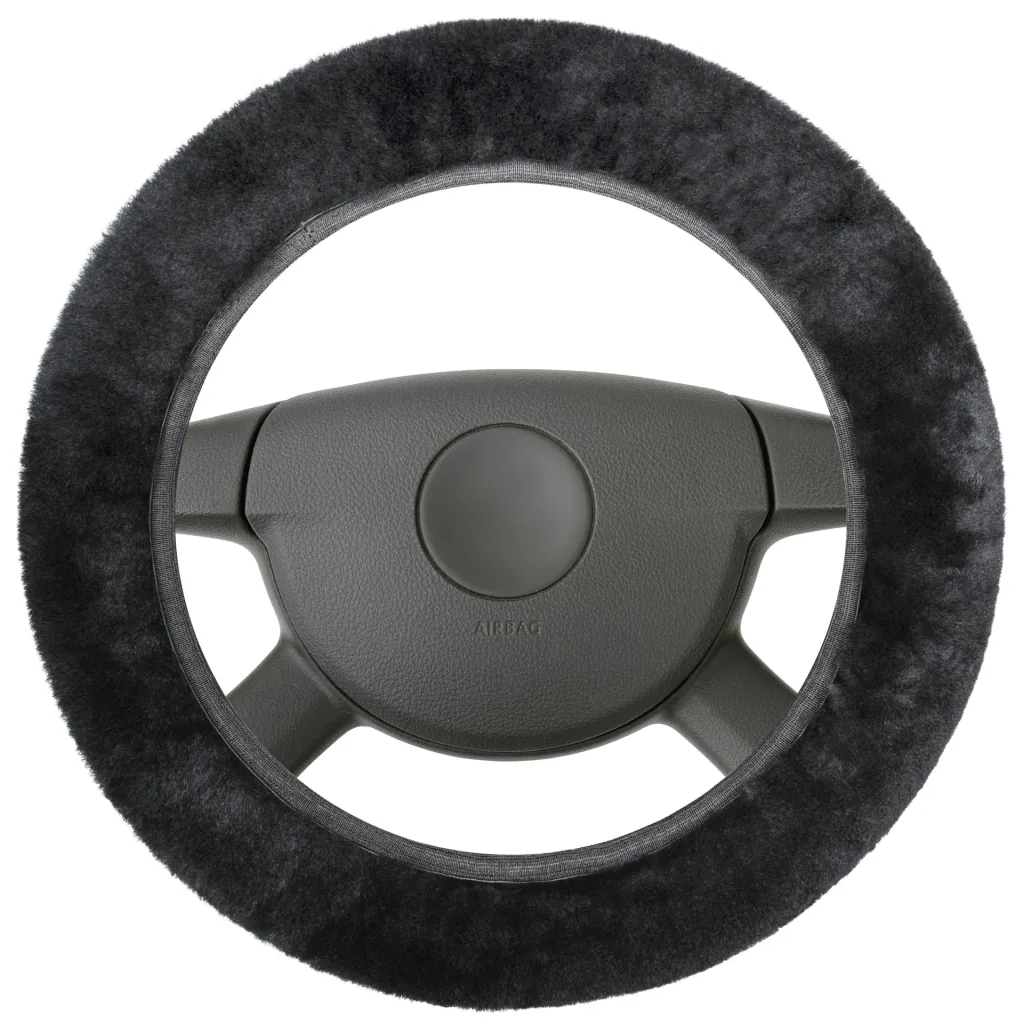 Lambskin steering wheel cover, black