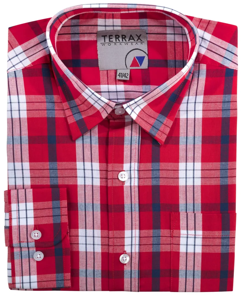 Cotton shirt, long-sleeved, color red/checked, size 43/44