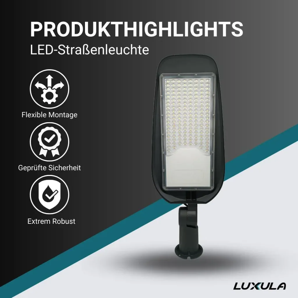 LED street light 100 W offers 11700 lm, 5000 K (neutral white) & IP65 protection