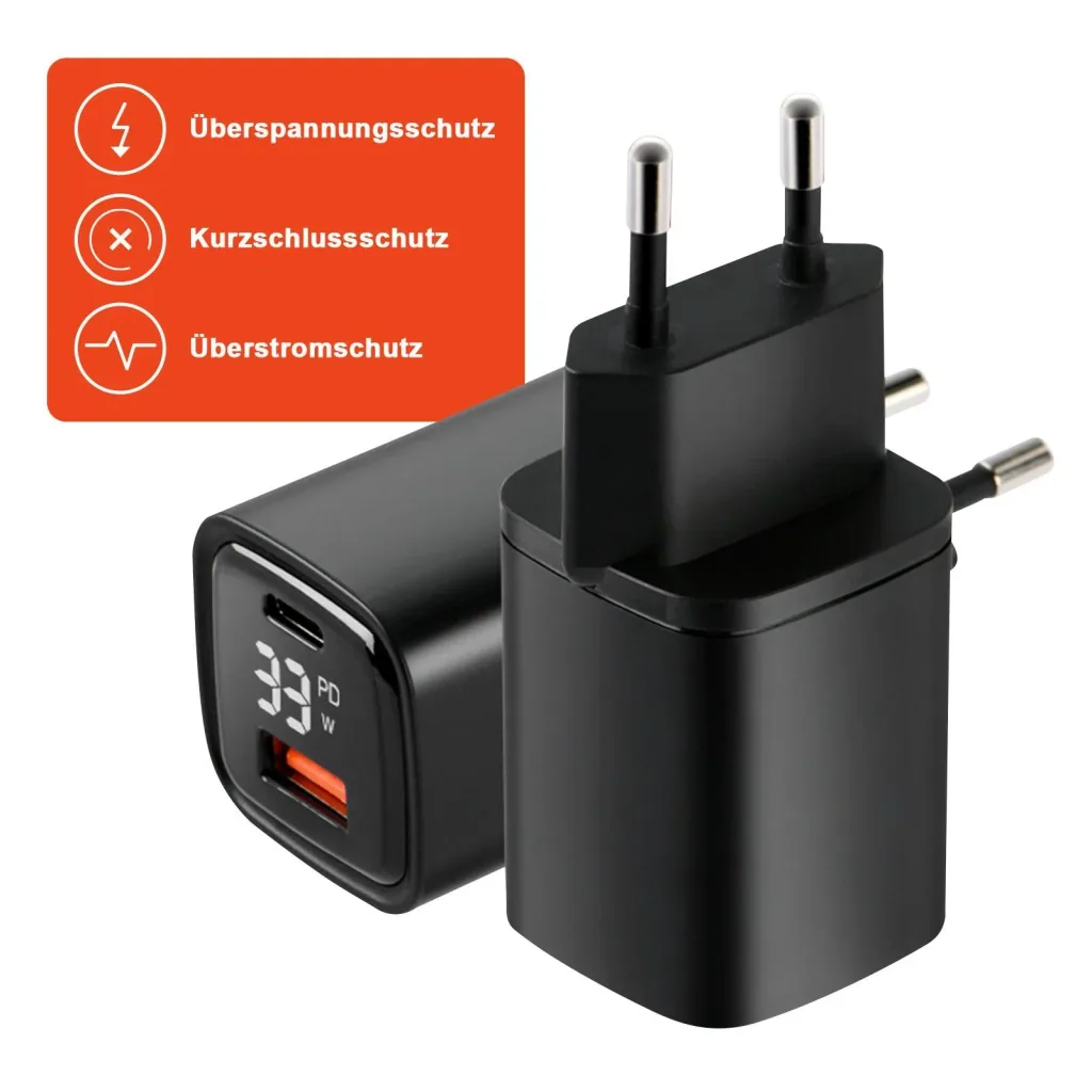 Dual USB charger with USB-C / A port with fast charging function, 33 Watt PowerDevice