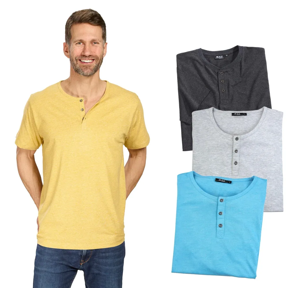 T-shirt with button placket, color yellow, size L